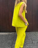 Women's Casual Solid Sleeveless Top – Wide Leg Ankle Pants Summer Two Piece Set
