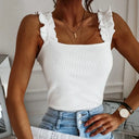 Women's Casual Solid Tank Top – Square Neck Ruffle Strap Sleeveless Top