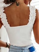 Women's Casual Solid Tank Top – Square Neck Ruffle Strap Sleeveless Top