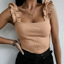 Women's Casual Solid Tank Top – Square Neck Ruffle Strap Sleeveless Top
