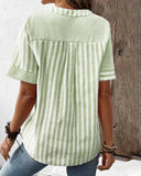 Women's Casual Striped Blouse – V Neck Button Front Short Sleeve Summer Top