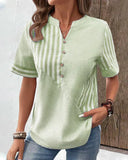 Women's Casual Striped Blouse – V Neck Button Front Short Sleeve Summer Top