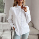 Women's Casual Textured Blouse – V Neck Button Front Long Sleeve Ruffle Top