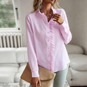 Women's Casual Textured Blouse – V Neck Button Front Long Sleeve Ruffle Top