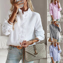 Women's Casual Textured Blouse – V Neck Button Front Long Sleeve Ruffle Top