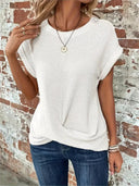 Women's Casual Waffle Knit Tee – Crew Neck Short Sleeve Summer Top