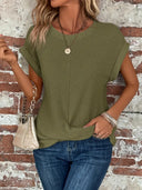 Women's Casual Waffle Knit Tee – Crew Neck Short Sleeve Summer Top