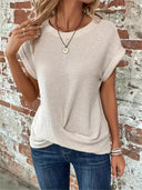 Women's Casual Waffle Knit Tee – Crew Neck Short Sleeve Summer Top