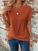 Women's Casual Waffle Knit Tee – Crew Neck Short Sleeve Summer Top