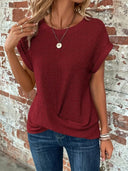 Women's Casual Waffle Knit Tee – Crew Neck Short Sleeve Summer Top