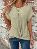 Women's Casual Waffle Knit Tee – Crew Neck Short Sleeve Summer Top