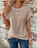 Women's Casual Waffle Knit Tee – Crew Neck Short Sleeve Summer Top