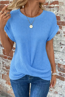 Women's Casual Waffle Knit Tee – Crew Neck Short Sleeve Summer Top