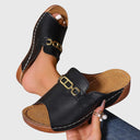 Women's Chain Hardware Wedge Slide Sandals – Open Toe Slip On Casual Summer