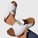 Women's Chain Hardware Wedge Slide Sandals – Open Toe Slip On Casual Summer