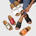 Women's Chain Hardware Wedge Slide Sandals – Open Toe Slip On Casual Summer