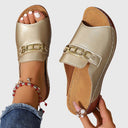 Women's Chain Hardware Wedge Slide Sandals – Open Toe Slip On Casual Summer