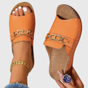 Women's Chain Hardware Wedge Slide Sandals – Open Toe Slip On Casual Summer