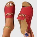 Women's Chain Hardware Wedge Slide Sandals – Open Toe Slip On Casual Summer