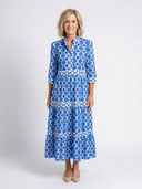 Women's Chain Print Midi Dress – 3/4 Sleeve Shirt Collar Tiered Summer