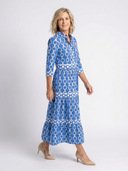 Women's Chain Print Midi Dress – 3/4 Sleeve Shirt Collar Tiered Summer