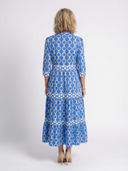 Women's Chain Print Midi Dress – 3/4 Sleeve Shirt Collar Tiered Summer