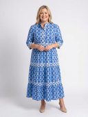 Women's Chain Print Midi Dress – 3/4 Sleeve Shirt Collar Tiered Summer