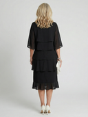 Women's Chiffon Tiered Midi Dress – Crew Neck Cape Sleeve Layered Wedding Guest Dress