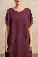 Women's Chiffon Tiered Midi Dress – Round Neck Short Sleeve Wedding Guest Dress