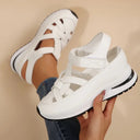 Women's Closed Toe Platform Sandals – Cutout Wrap Strap Hook Loop Casual Shoes