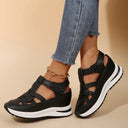 Women's Closed Toe Platform Sandals – Cutout Wrap Strap Hook Loop Casual Shoes