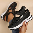 Women's Closed Toe Platform Sandals – Cutout Wrap Strap Hook Loop Casual Shoes