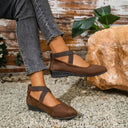 Women's Closed Toe Wedge Ballerina Shoes – Crossover Strap Slip On Flats