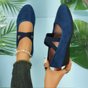 Women's Closed Toe Wedge Ballerina Shoes – Crossover Strap Slip On Flats