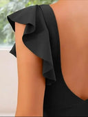 Women's Color Block One Piece Swimsuit – Ruffle Wrap V Neck Ruched Cut Out