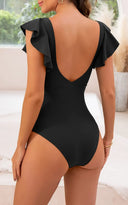 Women's Color Block One Piece Swimsuit – Ruffle Wrap V Neck Ruched Cut Out