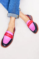 Women's Colorblock Penny Loafers – Round Toe Slip On Flat Smart Casual Shoes
