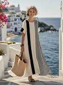 Women's Colour Block Stripe Maxi – Round Neck Short Sleeve Summer Dress