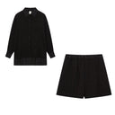 Women's Cotton Shirt and Shorts Set – Long Sleeve Button Down Ruffle Mini Two Piece