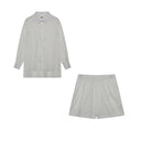 Women's Cotton Shirt and Shorts Set – Long Sleeve Button Down Ruffle Mini Two Piece