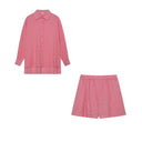 Women's Cotton Shirt and Shorts Set – Long Sleeve Button Down Ruffle Mini Two Piece