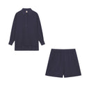 Women's Cotton Shirt and Shorts Set – Long Sleeve Button Down Ruffle Mini Two Piece