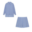 Women's Cotton Shirt and Shorts Set – Long Sleeve Button Down Ruffle Mini Two Piece