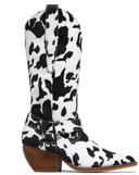 Women's Cow Print Western Boots – Mid Calf Block Heel Pointed Toe Cowboy Boots