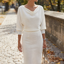 Women's Cowl Neck Midi Dress – Batwing Long Sleeve Ribbed Bodycon Casual