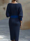 Women's Cowl Neck Midi Dress – Batwing Long Sleeve Ribbed Bodycon Casual
