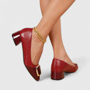 Women's Croc Embossed Block Heel Pump – Square Toe Gold Hardware Office Shoe