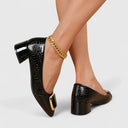 Women's Croc Embossed Block Heel Pump – Square Toe Gold Hardware Office Shoe