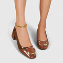 Women's Croc Embossed Block Heel Pump – Square Toe Gold Hardware Office Shoe