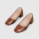 Women's Croc Embossed Block Heel Pump – Square Toe Gold Hardware Office Shoe